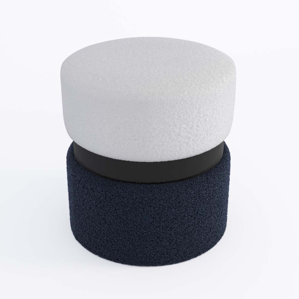 Pouf contemporain Cassiopée, bicolore bleu et métal noir Potiron Paris