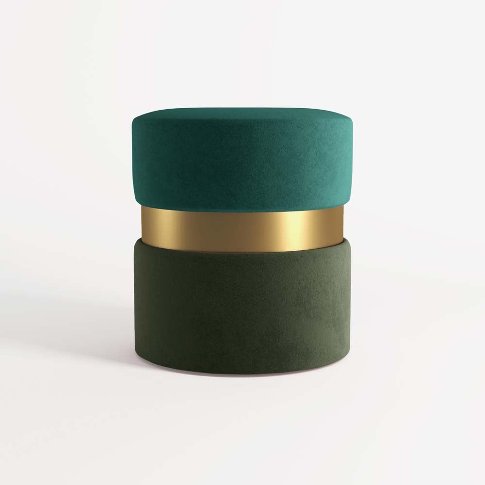 Pouf contemporain Cassiopée, bicolore vert et métal or Potiron Paris