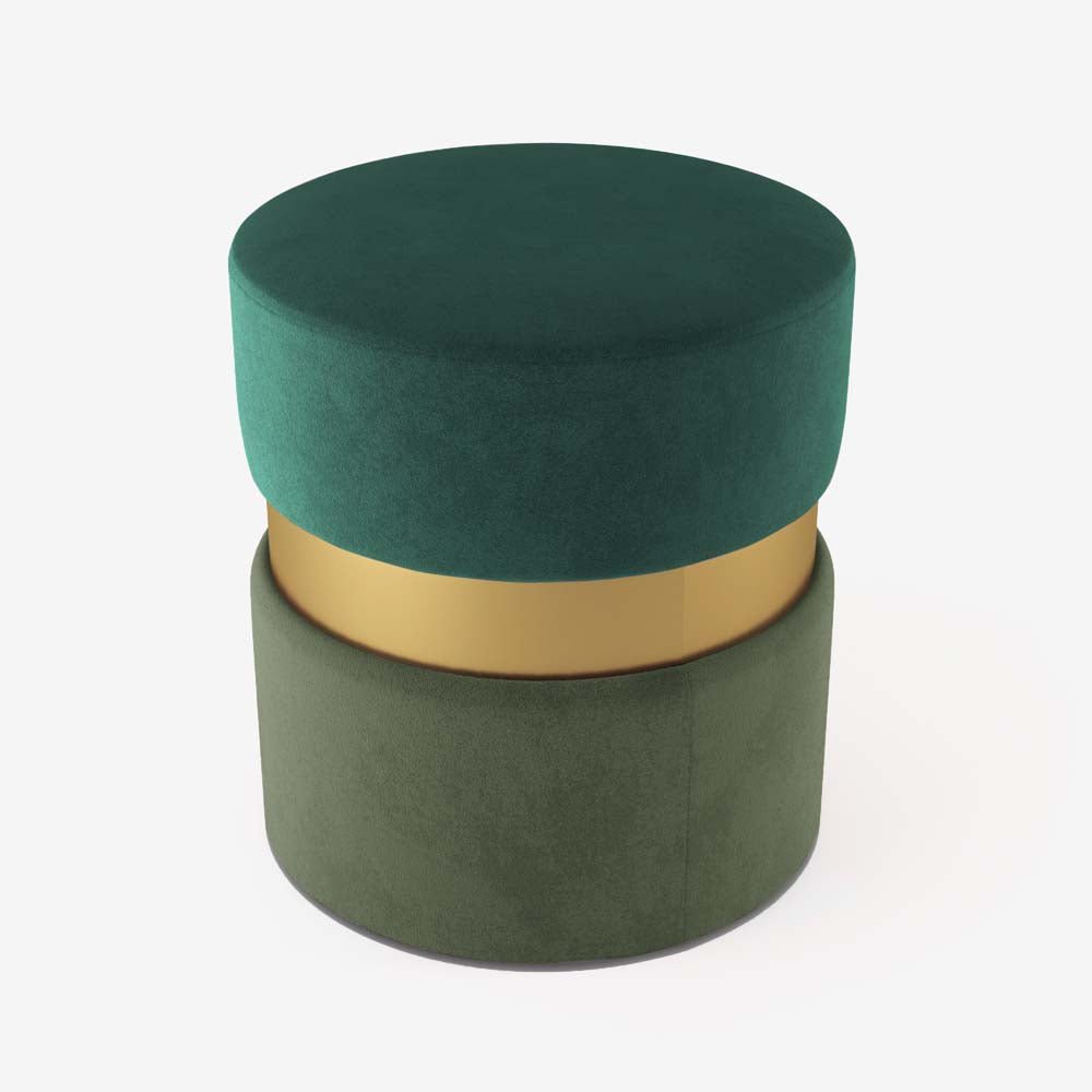 Pouf contemporain Cassiopée, bicolore vert et métal or Potiron Paris