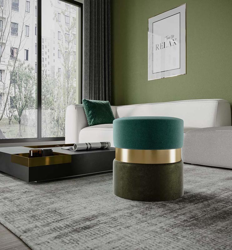 Pouf contemporain Cassiopée, bicolore vert et métal or Potiron Paris