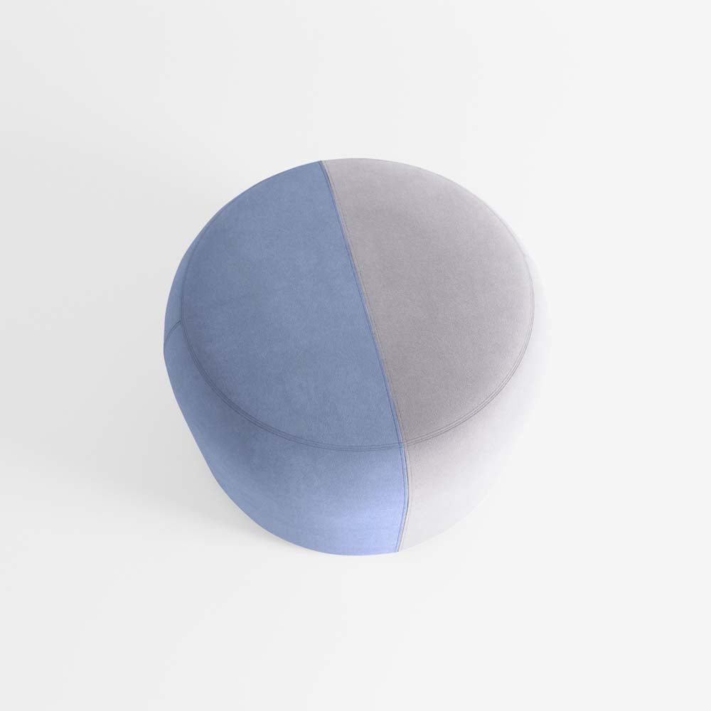 Pouf rond en velours bicolore bleu Iris Potiron Paris