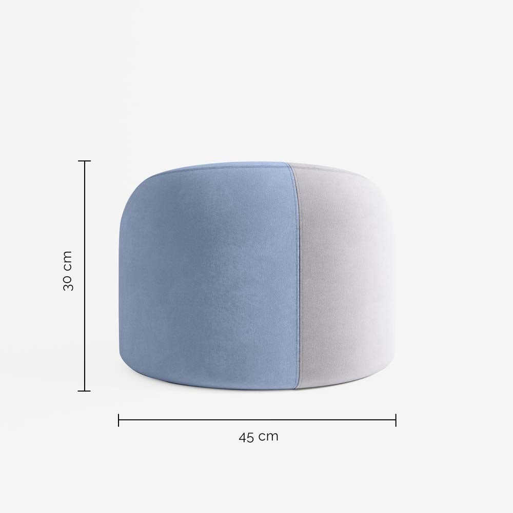 Pouf rond en velours bicolore bleu Iris Potiron Paris