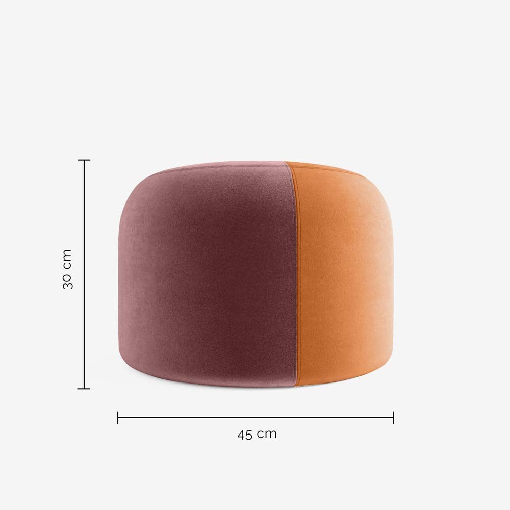 Pouf rond en velours bicolore ocre Iris Potiron Paris