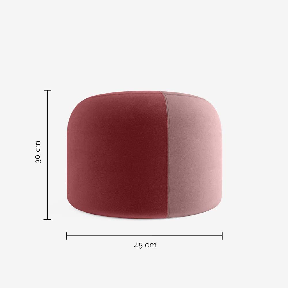 Pouf rond en velours bicolore rouge Iris Potiron Paris