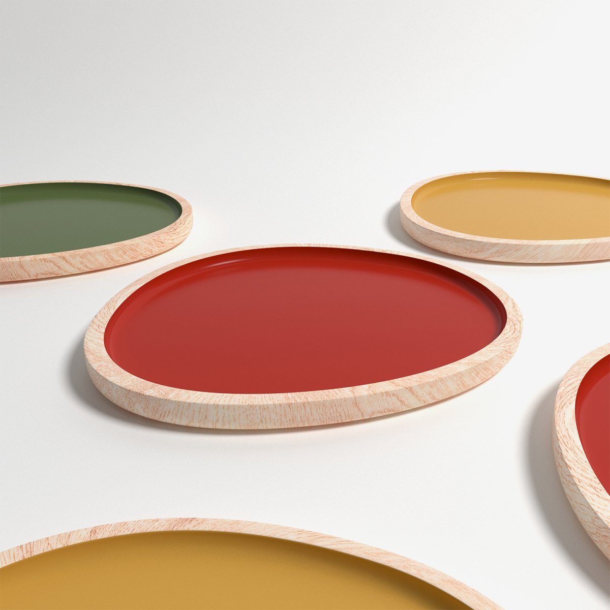 Set de 2 plateaux Trévise, en bois et peinture céramique ocre Potiron Paris
