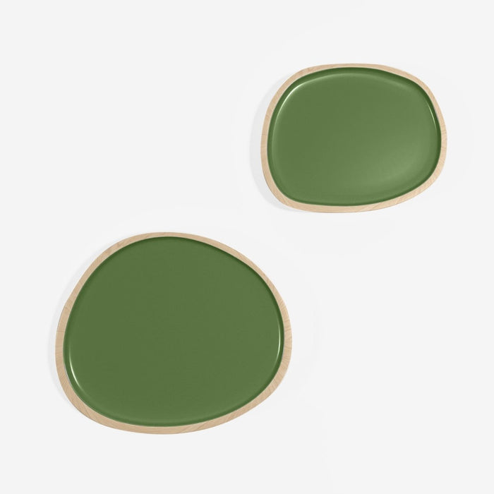 Set de 2 plateaux Trévise, en bois et peinture céramique vert kaki Potiron Paris