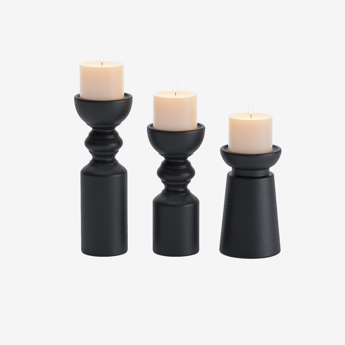 Objets déco design moderne : Lot de 3 bougeoirs design en bois noir - Potiron Paris, site déco abordable