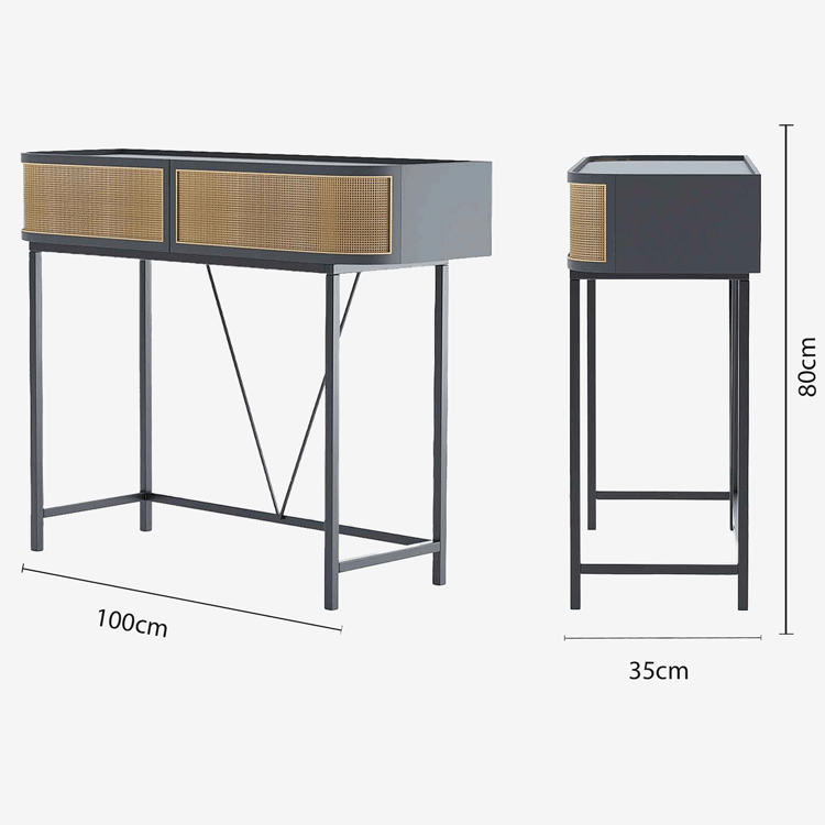 Pour habiller une entrée, un couloir ou donner du style à la chamre ou à la salle à manger, la table console design avec tiroirs rotin tressé est une perle d'élégance