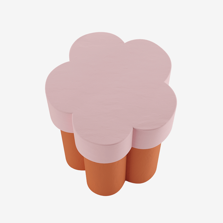 table basse moderne en forme de fleur réalisée en magnésie orange et rose Magnolia Potiron Paris