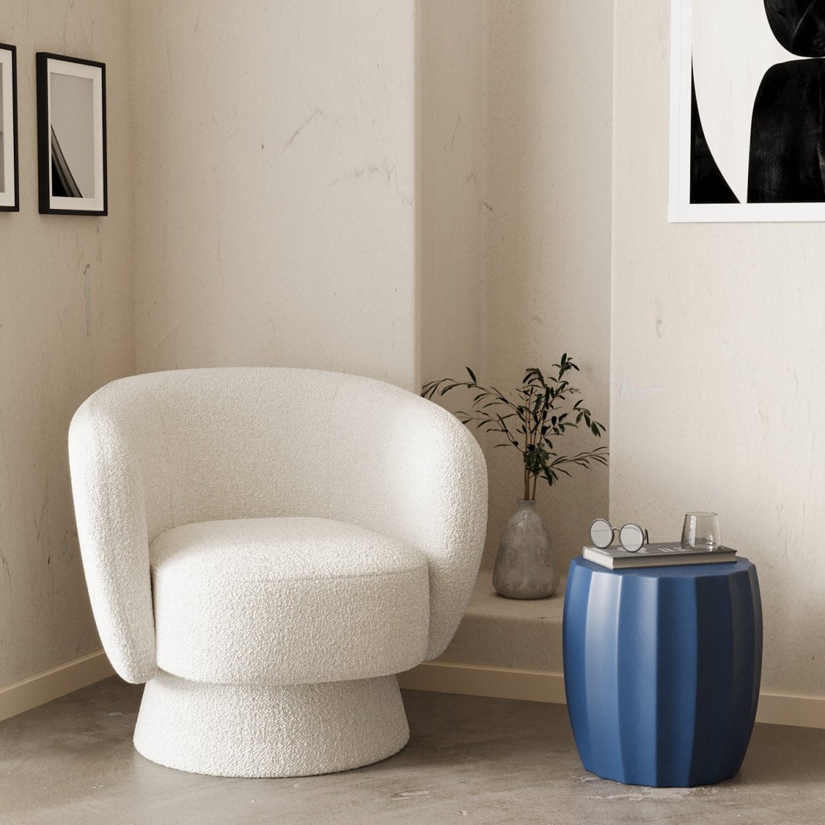 Une touche de couleur et un style moderne dans votre salon : Table d'appoint ronde en ciment bleu - Potiron Paris, décoration maison pas cher