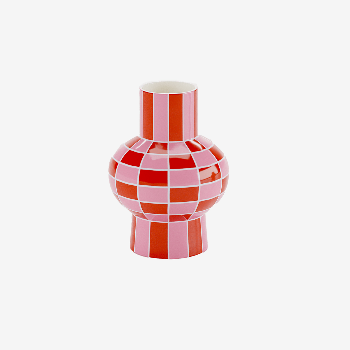 Vase céramique motif damier rouge et rose - Potiron Paris, décoration maison pas cher