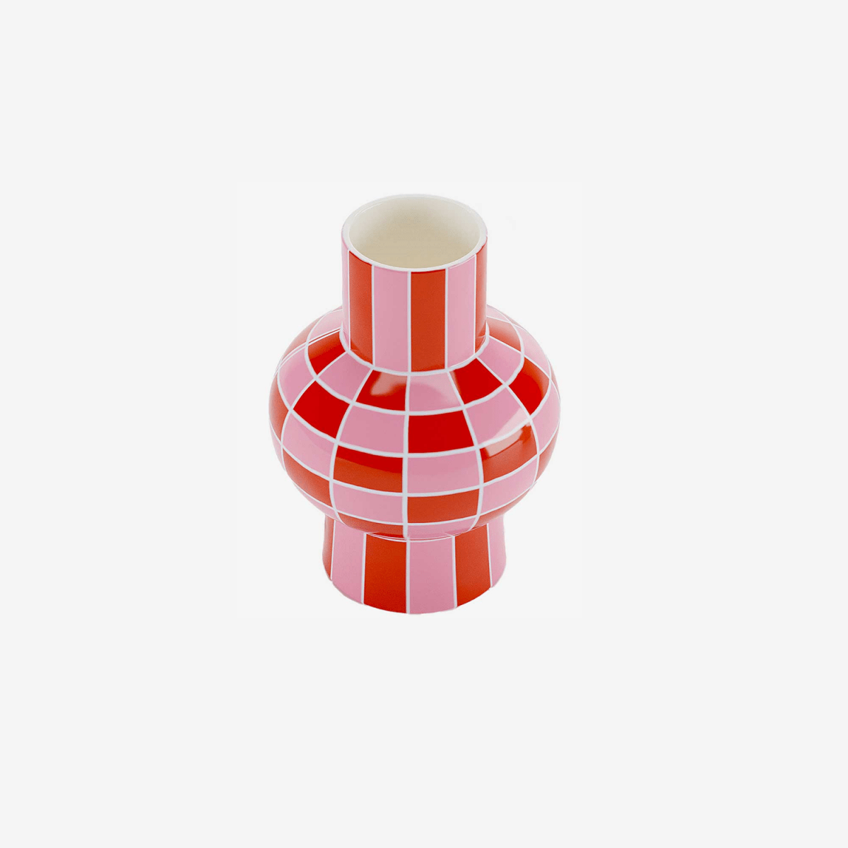 Déco de style moderne ou vintage chic : vase céramique motif damier rouge et rose - Potiron Paris, décoration maison pas cher