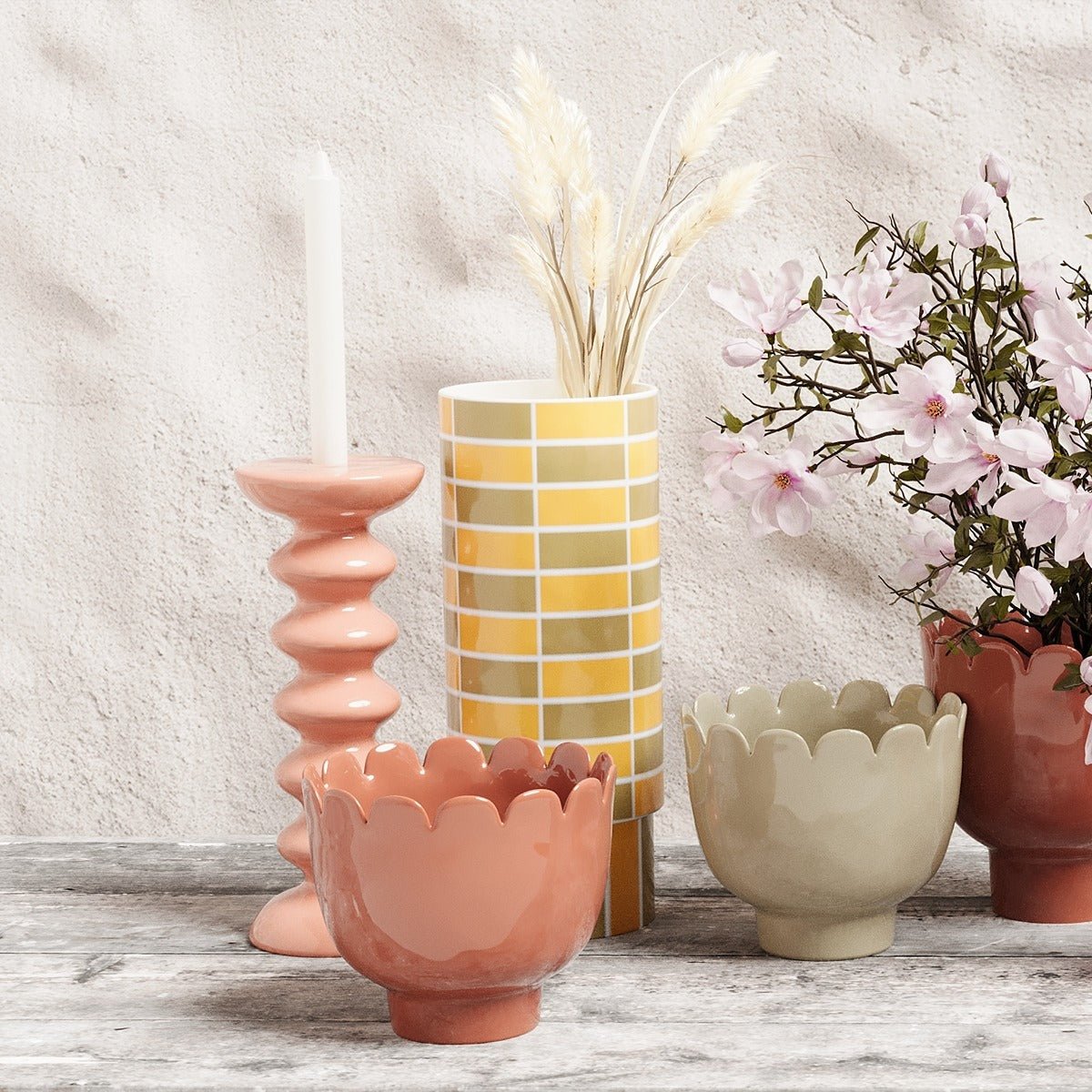Vase en céramique art déco vintage jaune et beige - Potiron Paris, accessoires déco design pas chère pour la maison de style contemporain