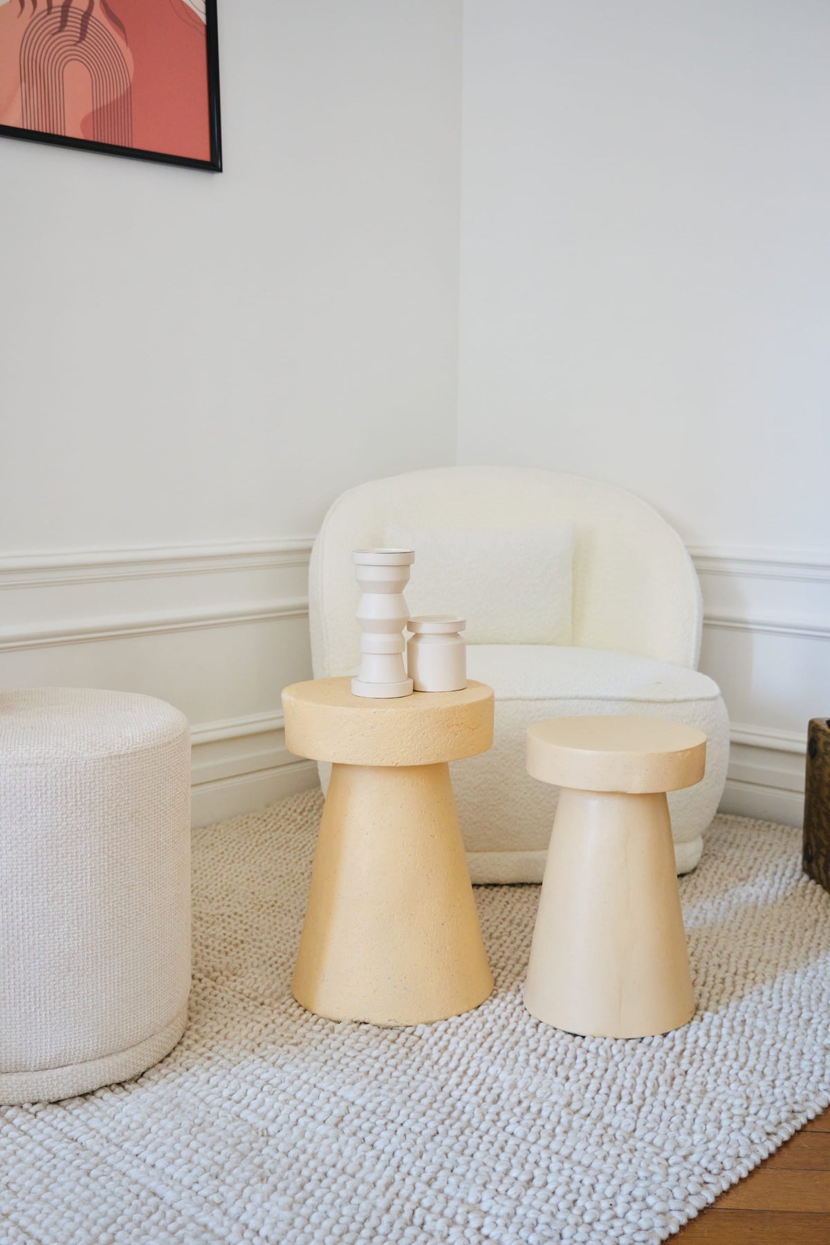 Ginhow Table D'Appoint Ronde Blanche 40x40x61cm - Table Canapé Métal Minimaliste Pour Salon, Chambre Et Balcon
