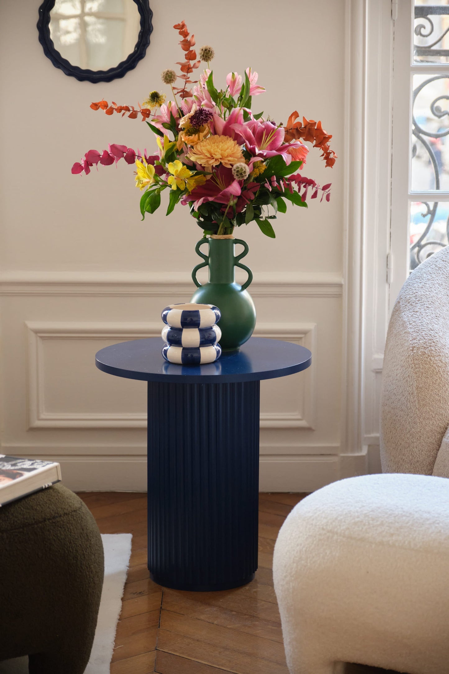 Berlin - Cache-pot de fleurs bouée rayé bleu en céramique Potiron Paris