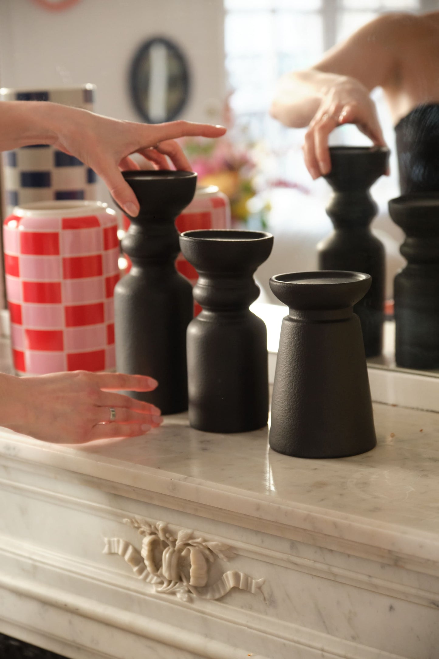 Set de 3 bougeoirs bois design, Boston coloris noir Potiron Paris