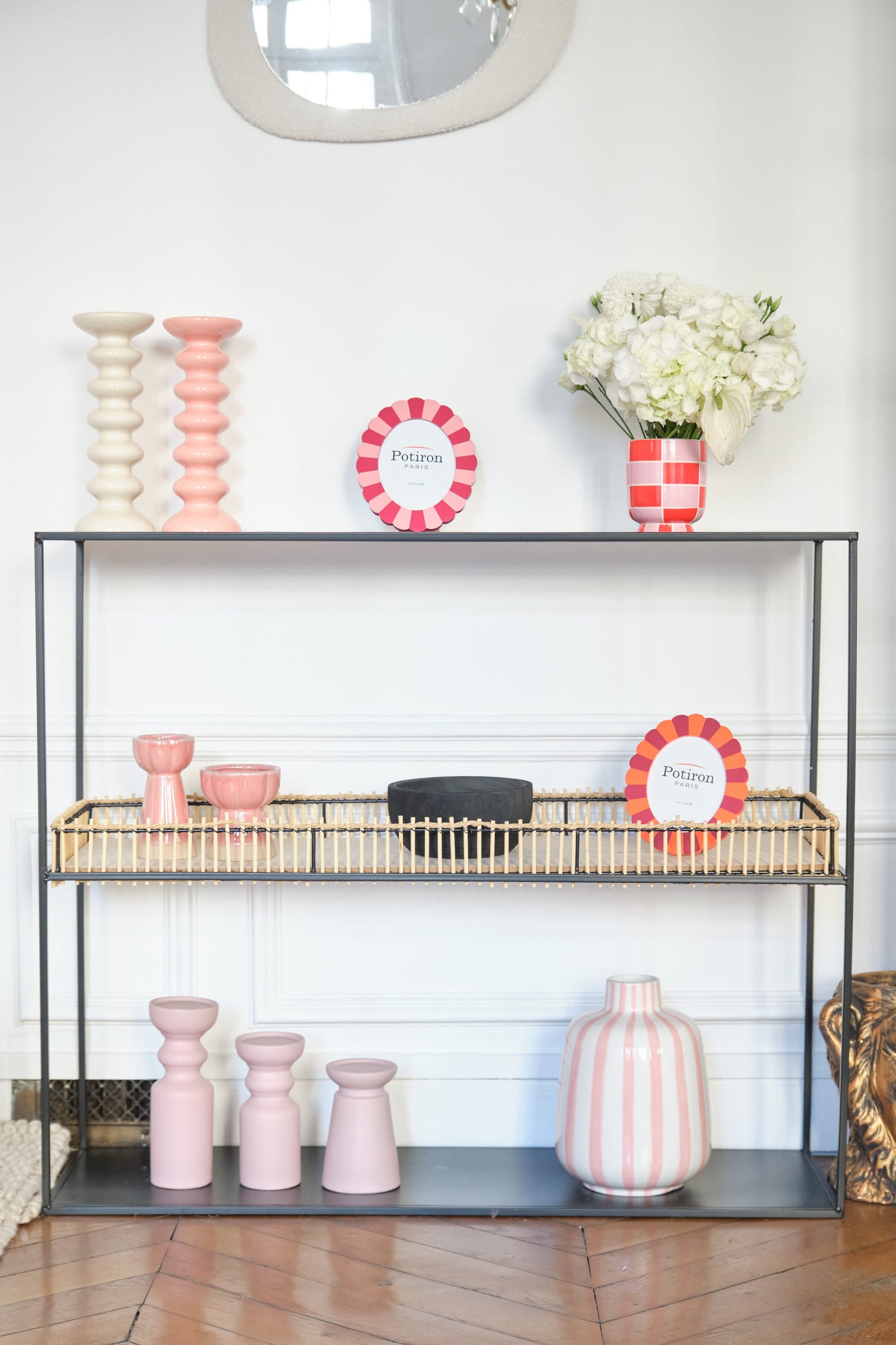 Set de 3 bougeoirs bois design, Boston coloris rose Potiron Paris