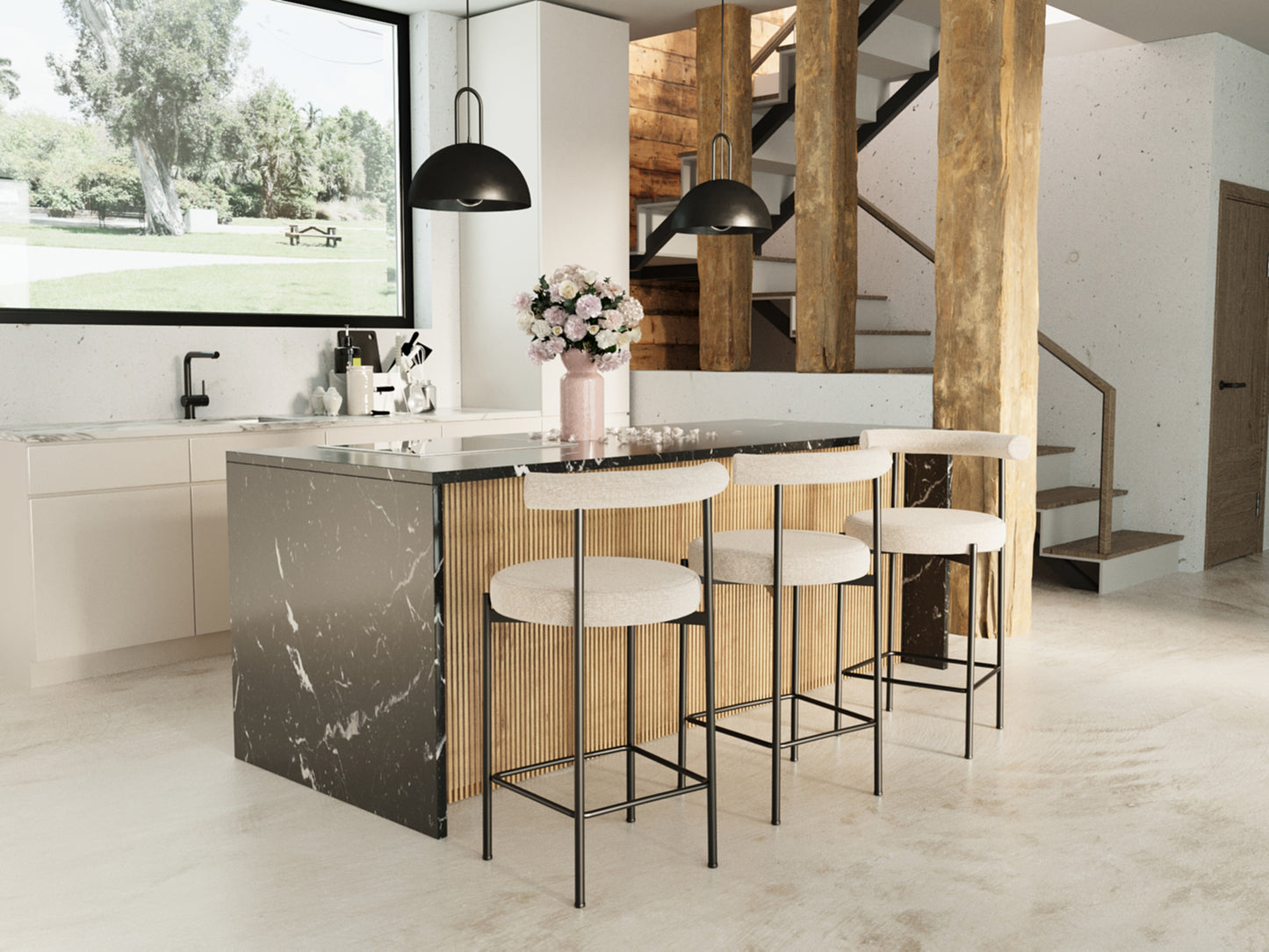 Lot de 2 chaises de bar  velours cr me  Charlotte