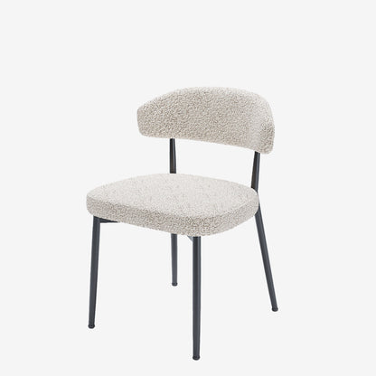 Lot de 2 chaises de salle à manger en tissu bouclette gris et blanc & métal noir Mona Potiron Paris