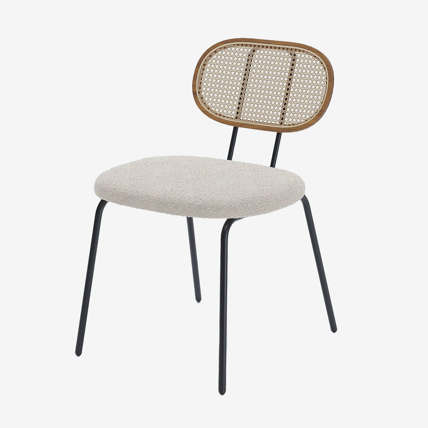 Lot de 2 chaises cannage et tissu bouclé blanc Gabrielle