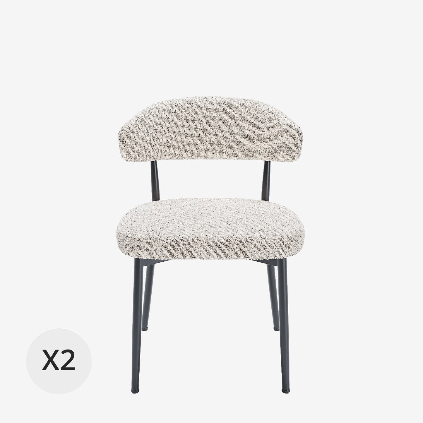 Lot de 2 chaises de salle à manger en tissu bouclette gris et blanc & métal noir Mona Potiron Paris