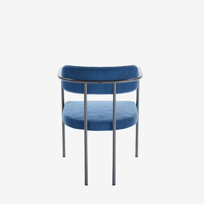 Chaise de salle à manger tapissée avec accoudoirs, velours bleu, Barbara