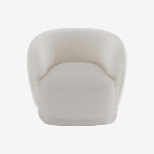 Le fauteuil en tissu beige signé Potiron Paris met en avant les lignes modernes et confortables du styles vintage