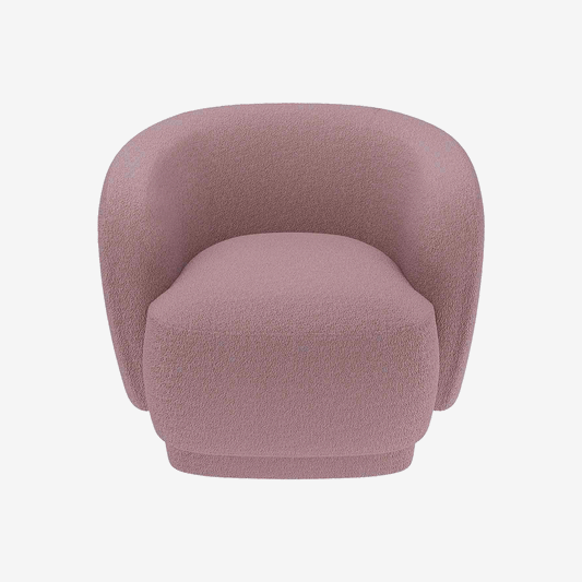 Gros fauteuil rond scandinave en tissu bouclé rose - Potitron Paris, la satisfaction du fauteuil design et confortable pas cher
