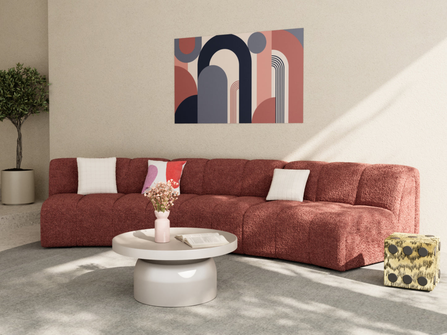 Chauffeuse d’angle pour canapé modulable en tissu bouclette rose Hélène