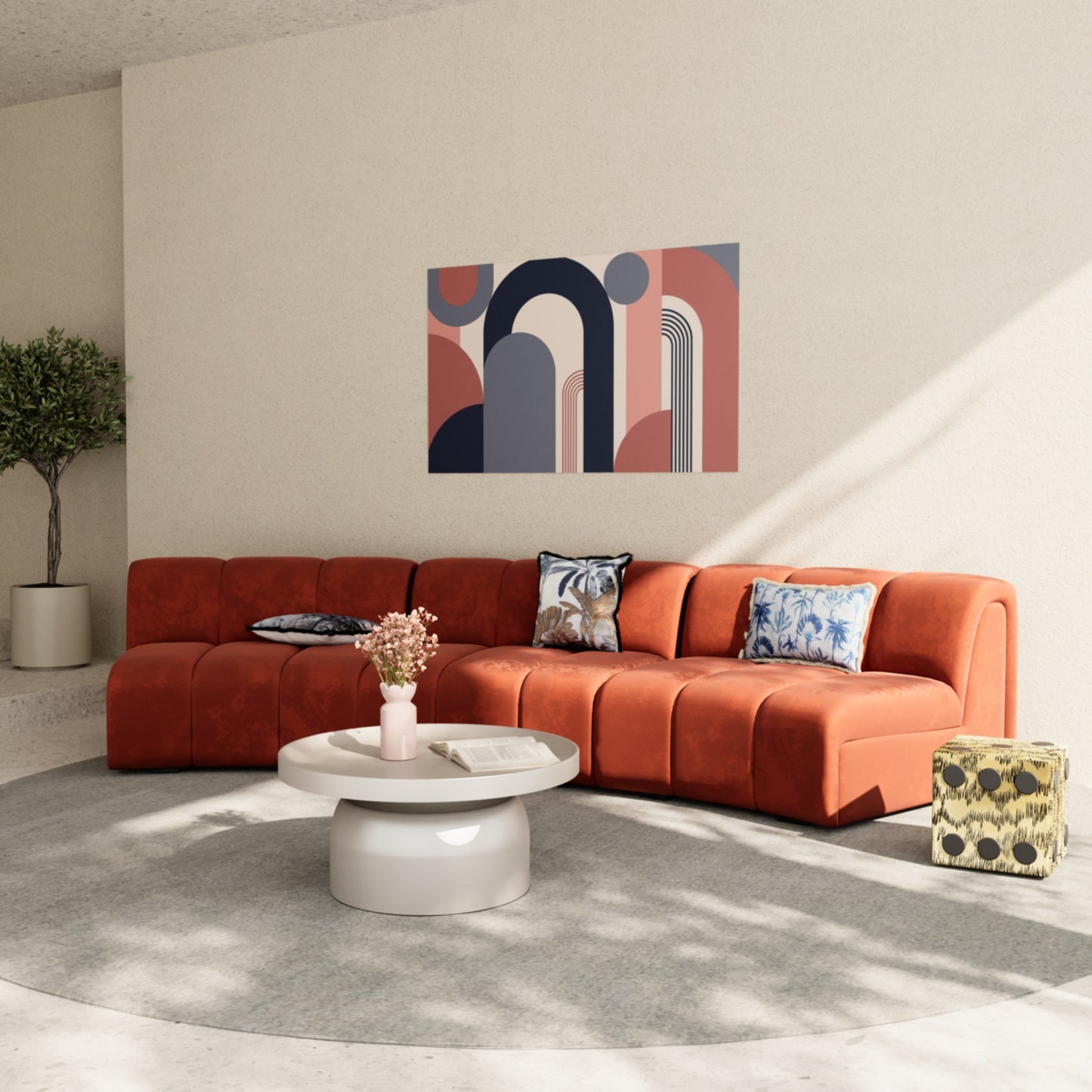 Canapé modulable en velours ocre Hélène