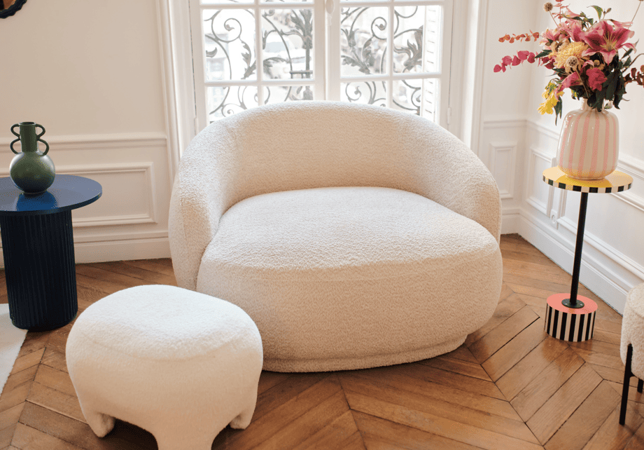 Loveseat Joshua - Fauteuil 2 places en tissu bouclette crème Potiron Paris