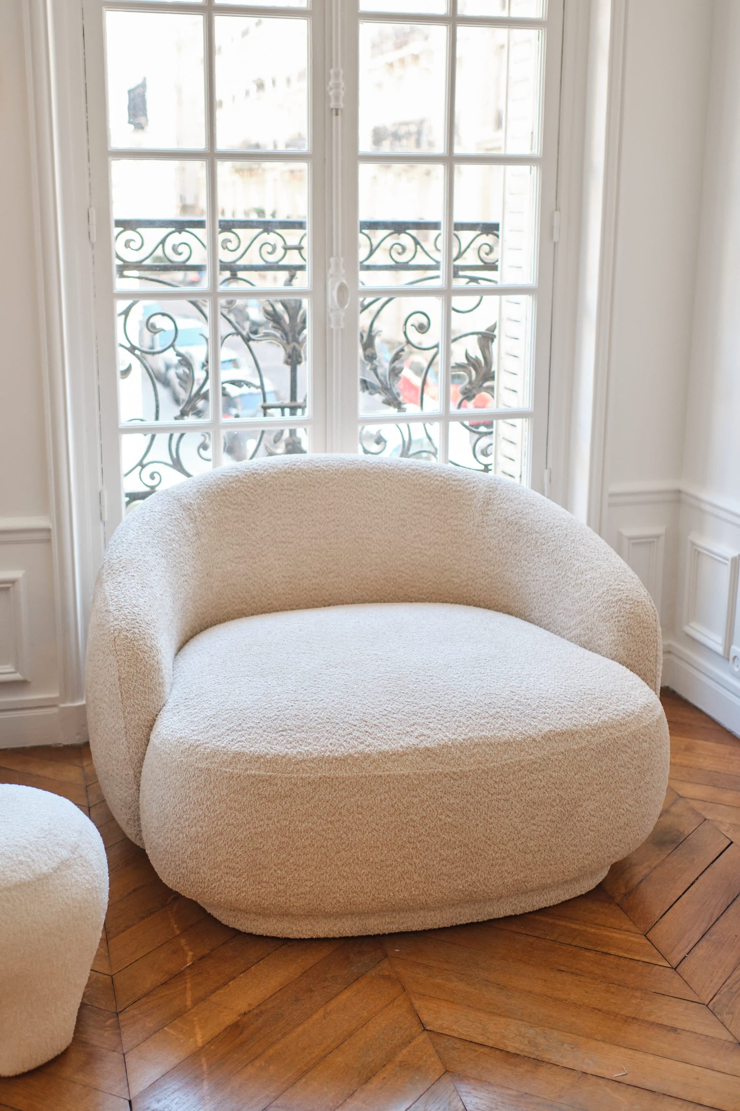 Loveseat Joshua - Fauteuil 2 places en tissu bouclette crème Potiron Paris