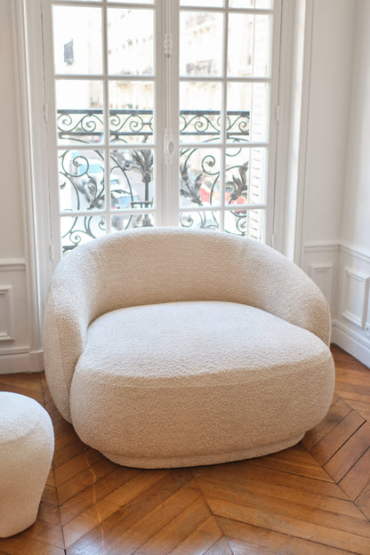 Loveseat Joshua - Fauteuil 2 places en tissu bouclette crème Potiron Paris
