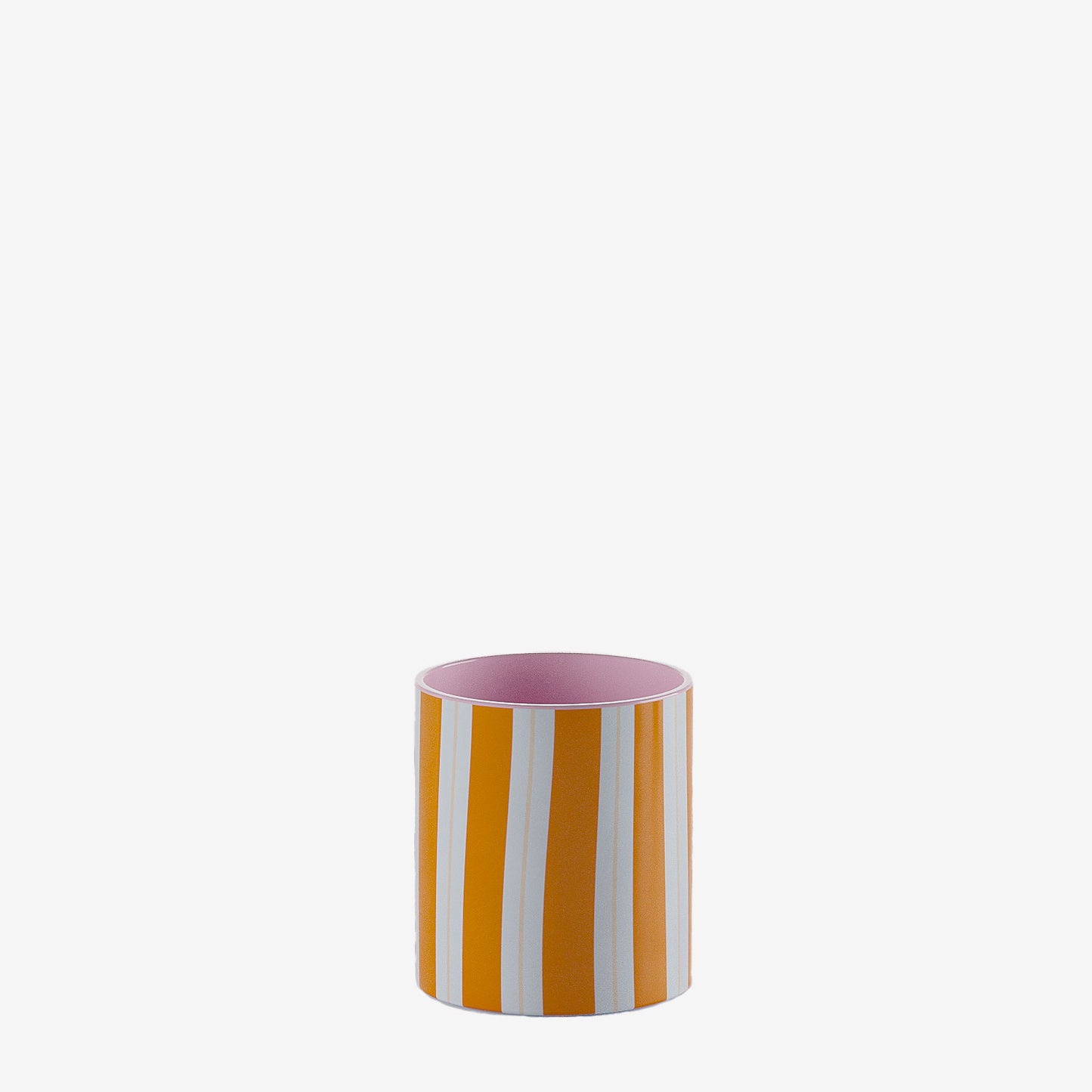 Petit vase cylindrique ou pot à rangement déco chic, céramique à rayures orange, Orlando Potiron Paris