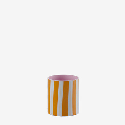 Petit vase cylindrique ou pot à rangement déco chic, céramique à rayures orange, Orlando Potiron Paris