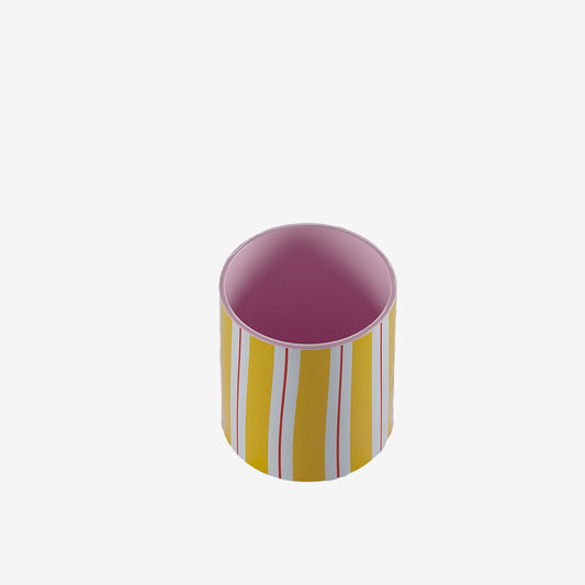 Mini vase rond pot à crayons, céramique à motifs géométriques, rayures jaunes et oranges