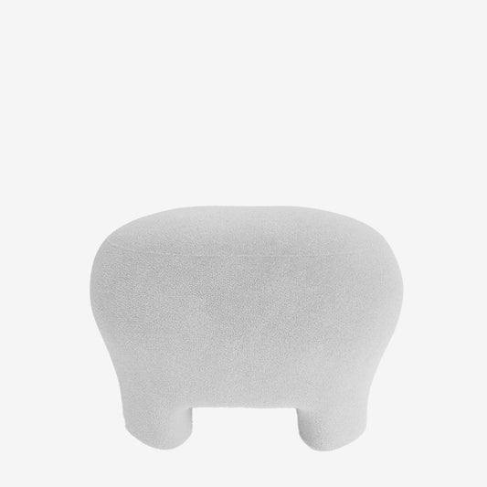 Ninon – Pouf repose-pieds tapissé en bouclette blanche
