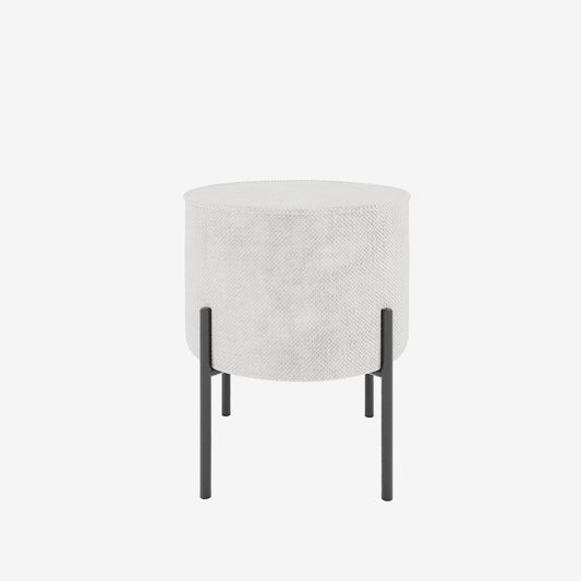 Abel – Pouf rond en tissu chenille blanc pieds en métal