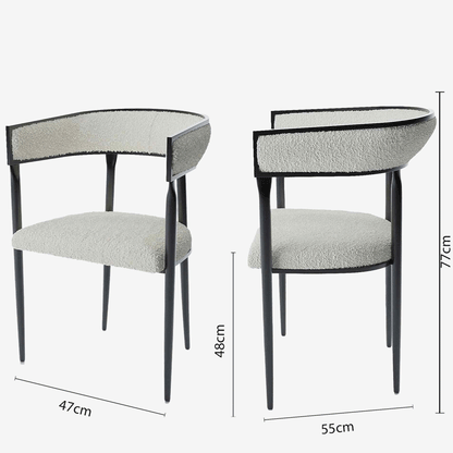 Chaise de salle à manger design dossier arrondi bouclette blanche