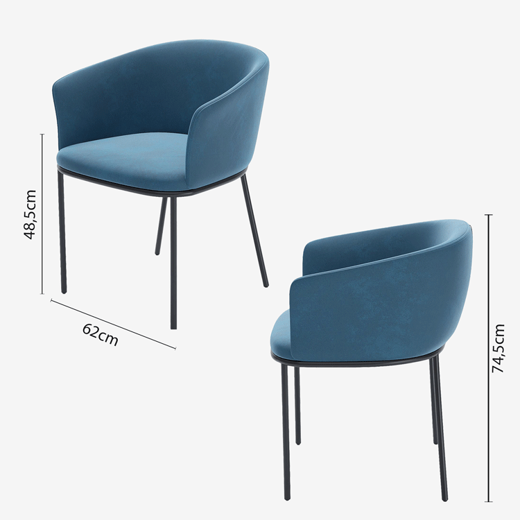 Lot de 2 fauteuils de salle à manger en velours bleu Andréa Potiron Paris