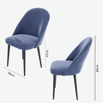 Lot de 2 chaises design contemporain en velours bleu pieds en métal