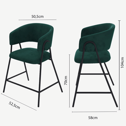 Lot de 2 tabourets de bar avec dossier, velours vert Bonnie Potiron Paris