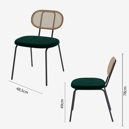 Lot de 2 chaises en rotin et velours vert Gabrielle Potiron Paris