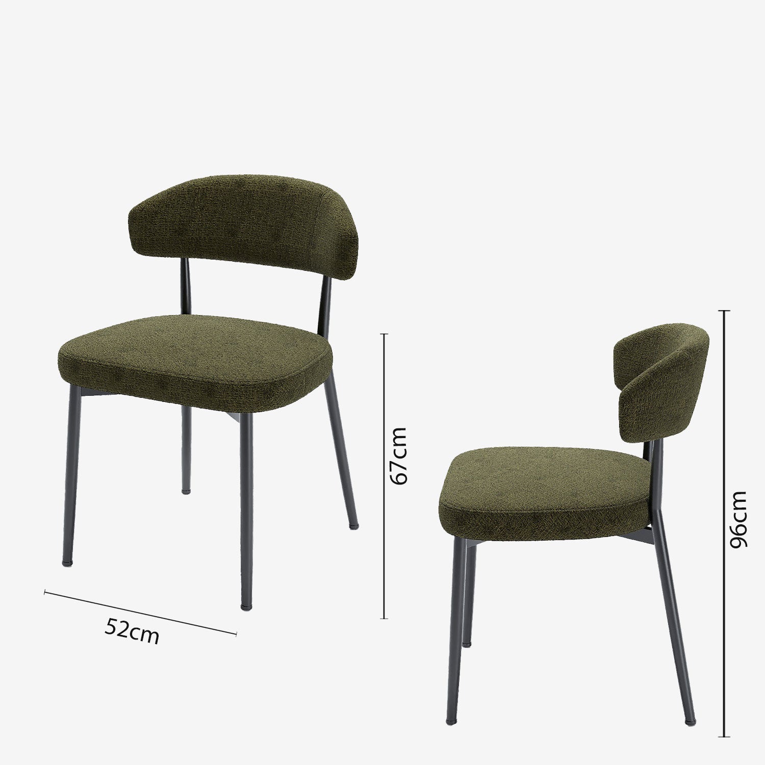 Lot de 2 chaises de salle à manger en velours vert & métal noir Mona Potiron Paris