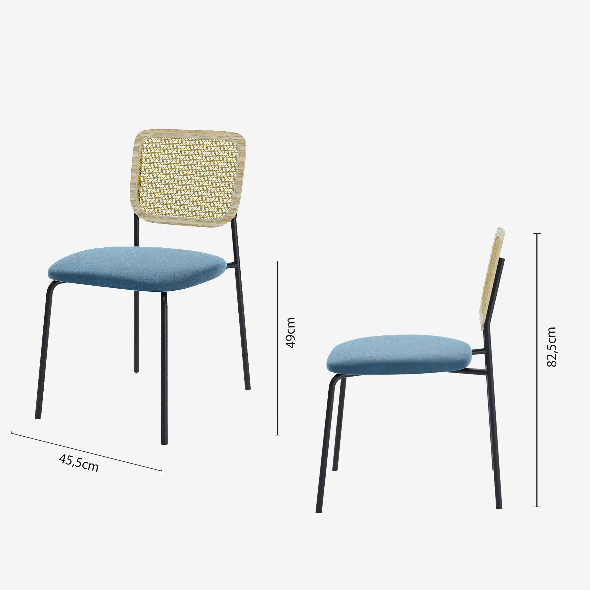 Lot de 2 chaises en rotin et velours bleu Juna Potiron Paris