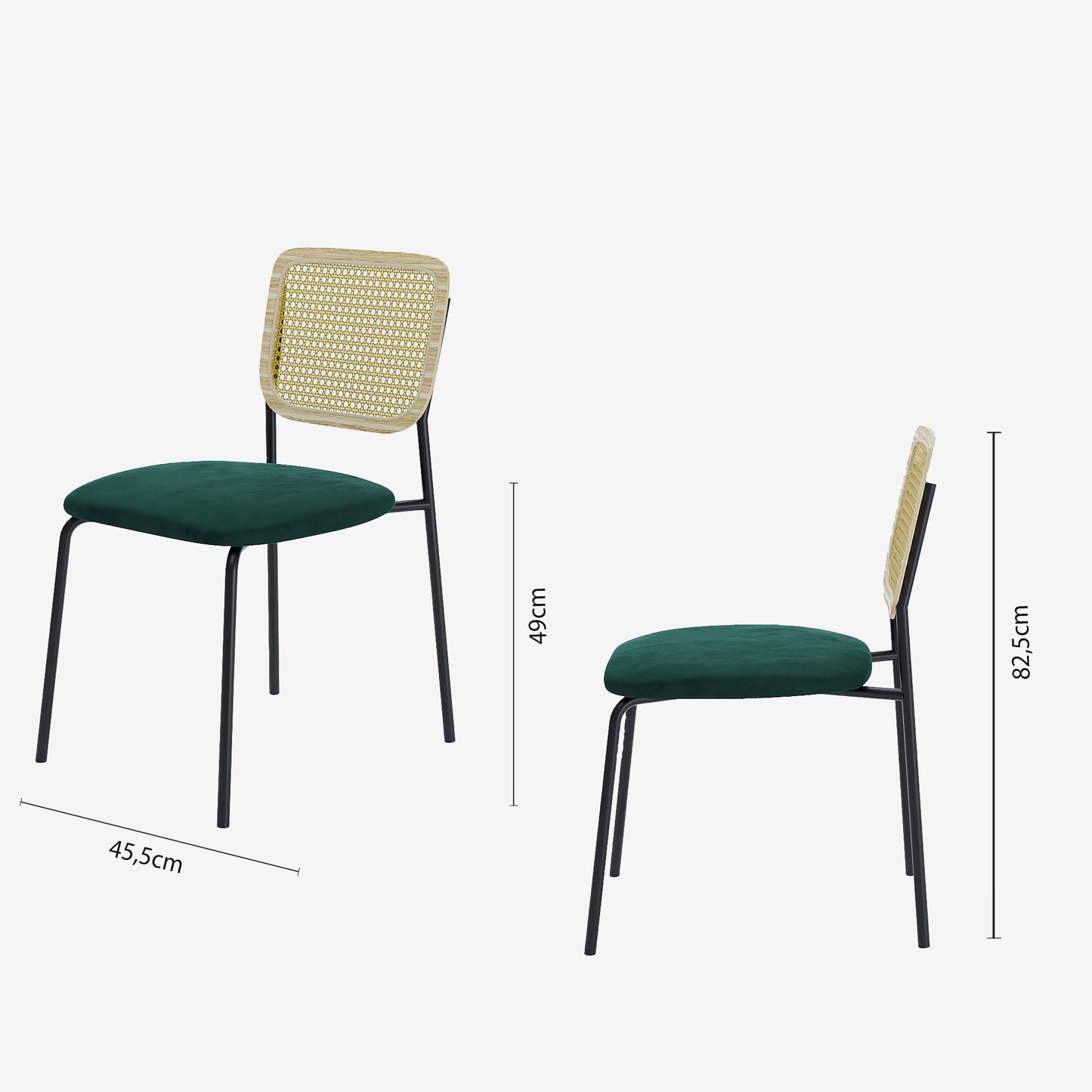 Lot de 2 chaises en rotin et velours vert Juna Potiron Paris