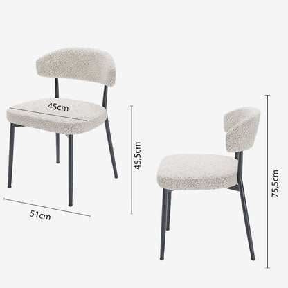 Lot de 2 chaises de salle à manger en tissu bouclette gris et blanc & métal noir Mona Potiron Paris