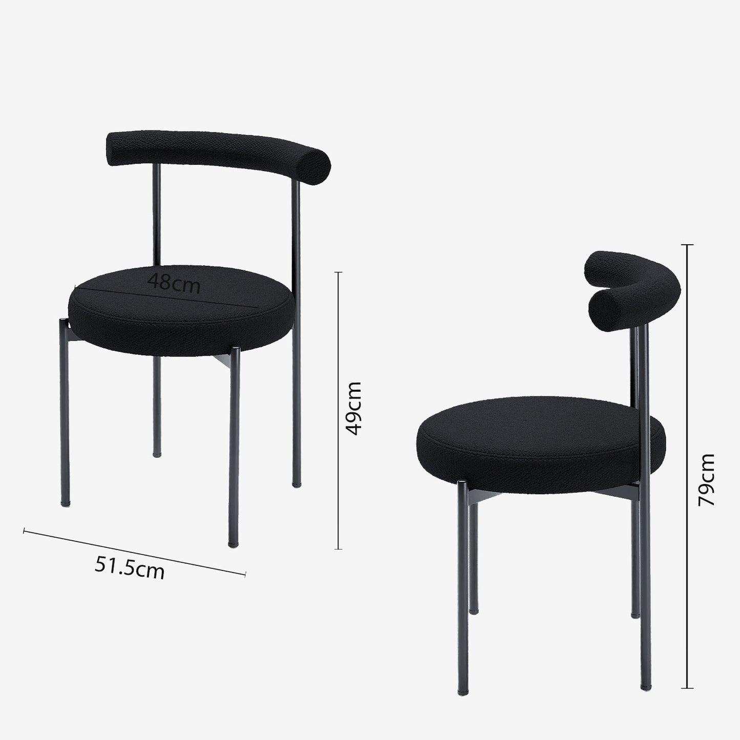 Lot de 2 chaises de salle à manger design moderne, bouclette grise anthracite Julia Potiron Paris