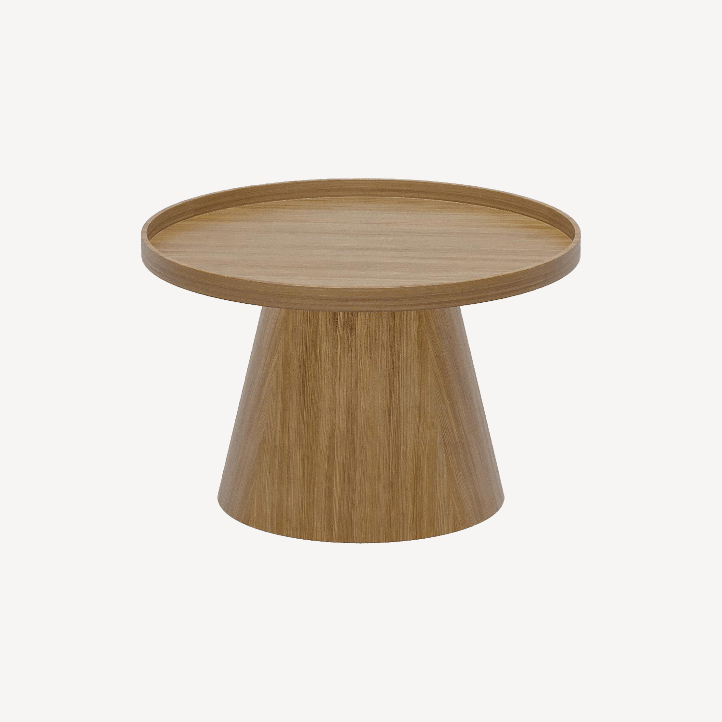 Table d'appoint ronde de salon, grand plateau en bois sur pied conique : style scandinave vintage