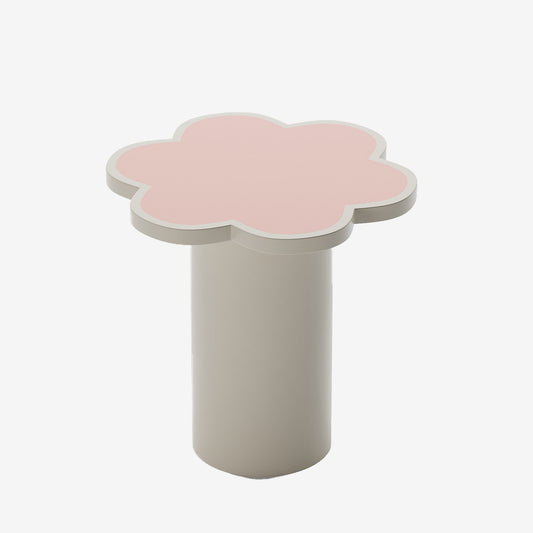 table basse ronde bois, plateau en forme de fleur coloris rose Flora Potiron Paris
